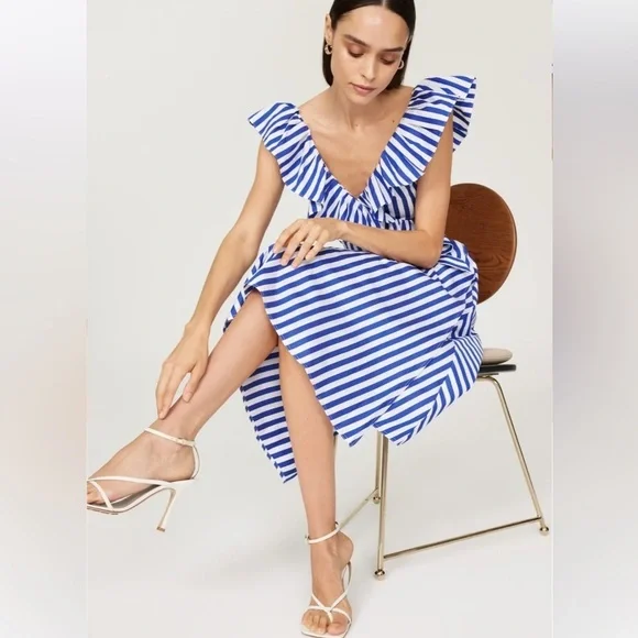 Ralph Lauren Striped Ruffled Shirt Dress Wrap Sleeveless Blue White Stripe Sz 4 - Picture 8 of 14